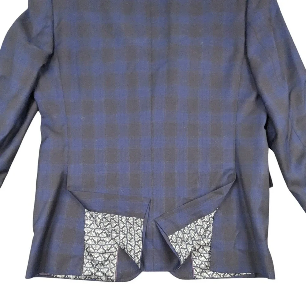 READ Ted Baker Endurance Jay SPJ Blazer Blue Black Plaid 42R Wool Sport Coat